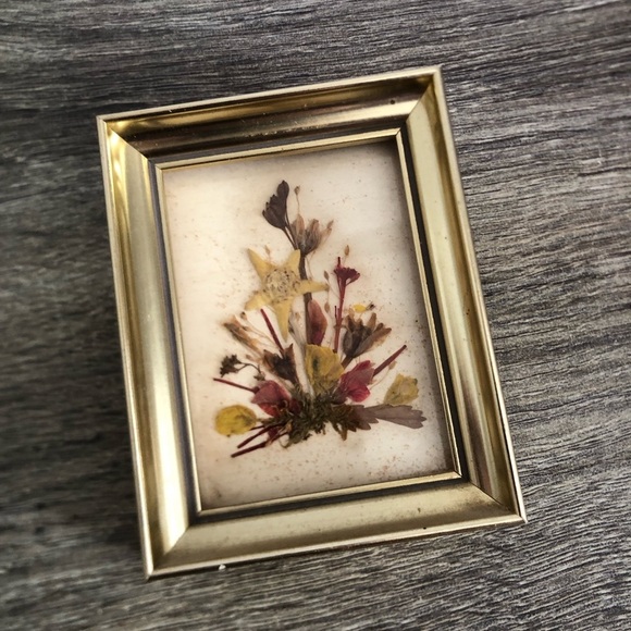 Vtg Pressed Floral Art in Gold Frame - Picture 9 of 12